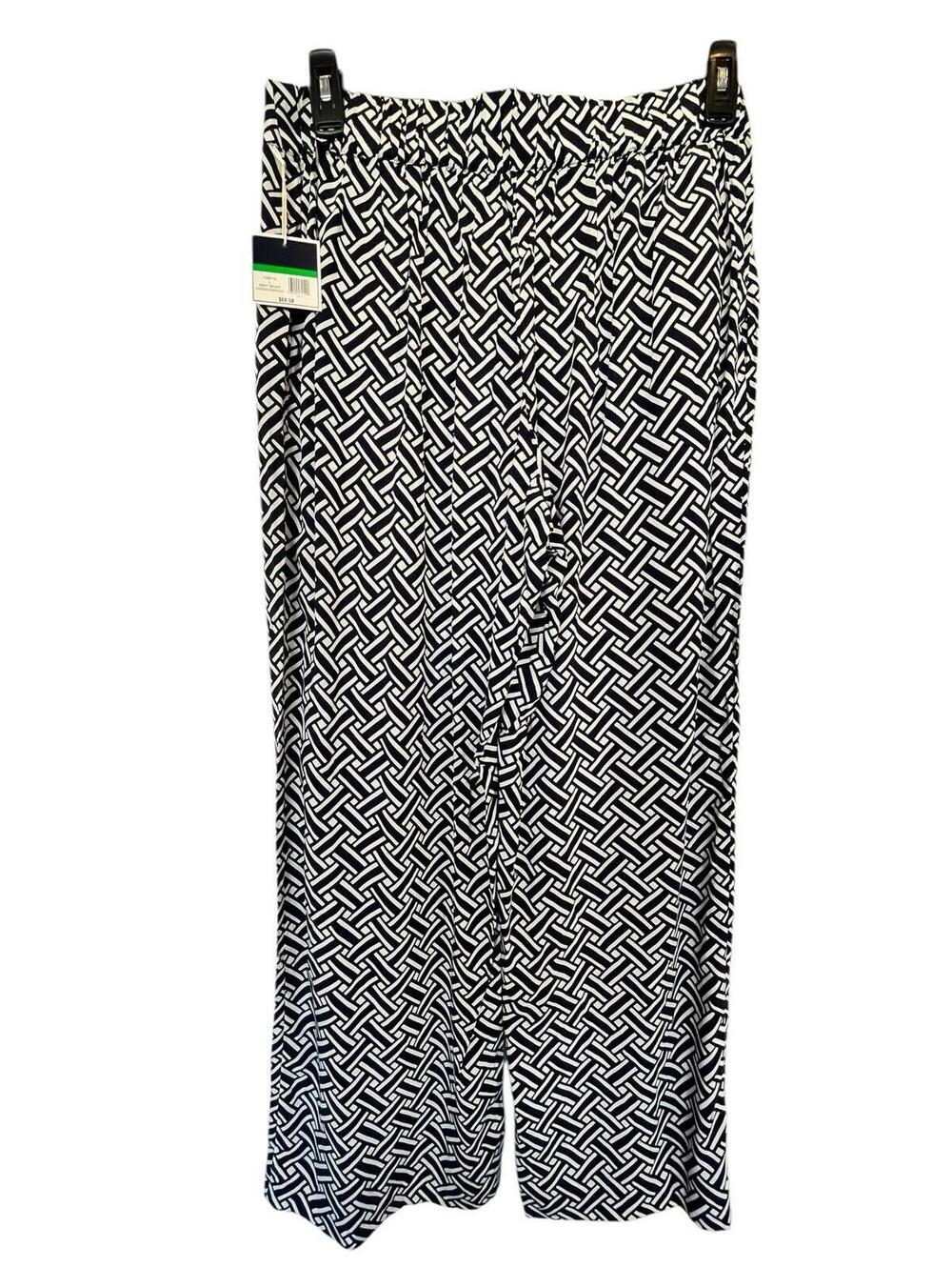 KAARI Blue Women's Pants NEW Wide Leg Sz L Black White Pull on Basket weave